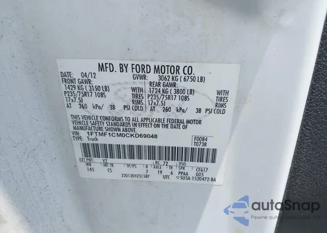 2012 Ford F-150 Xl from USA, damaged, VIN 1FTMF1CM0CKD69048